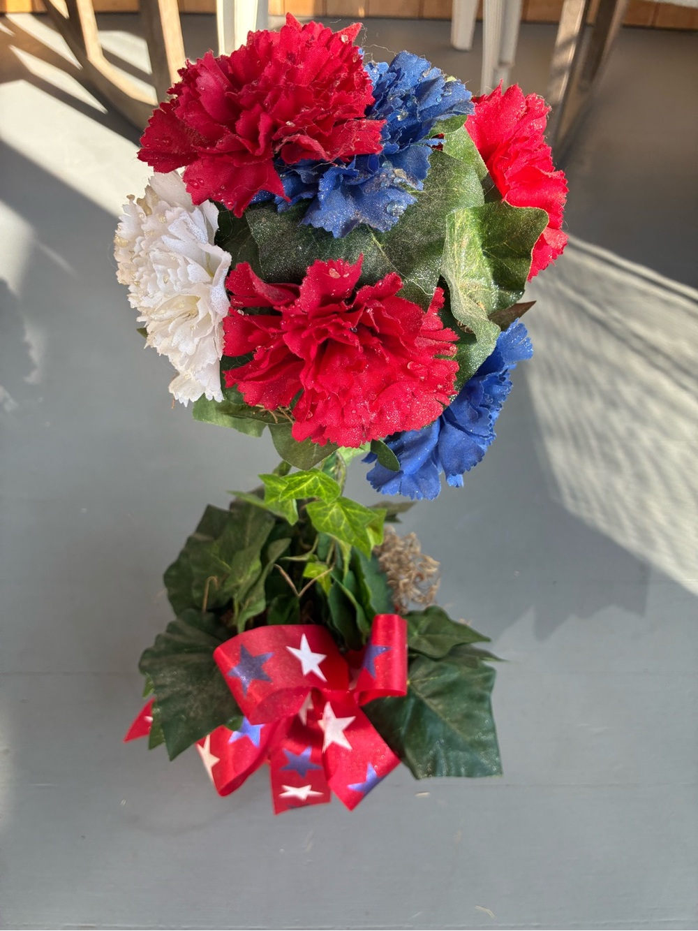 Patriotic Red, White & Blue Carnation Topiary - Home Accent
